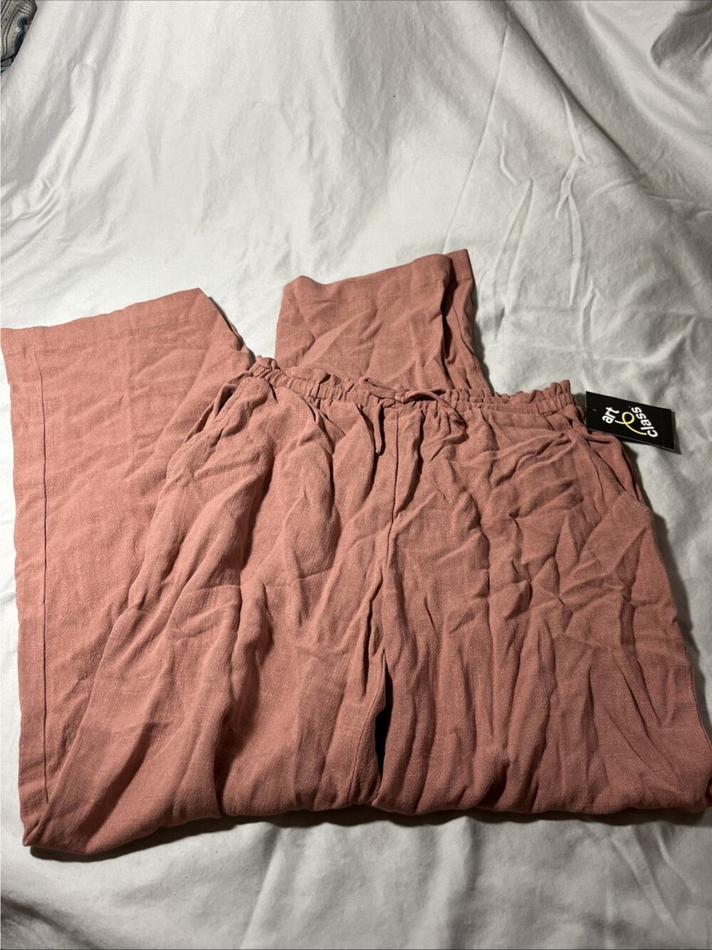 Art Class Linen Look Women’s Pants Taupe- Ish Light Rust Color XL 14